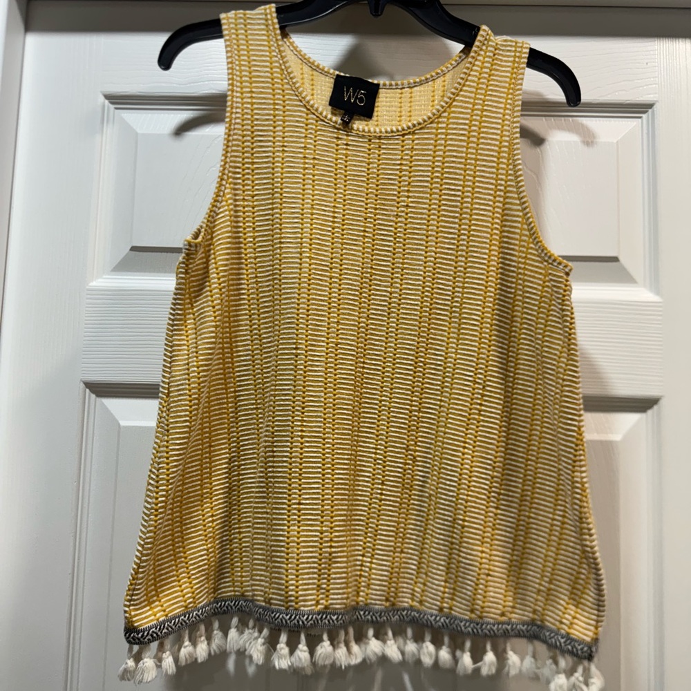 W5 Yellow Tank Top with Tassel Hem and Relaxed Fit